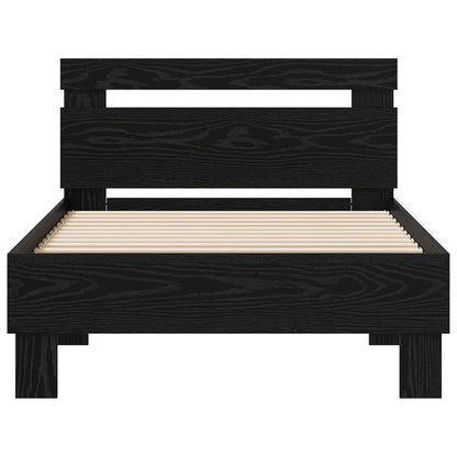Bedframe met hoofdeinde Zwart Eiken 75 x 190 cm Bewerkt hout