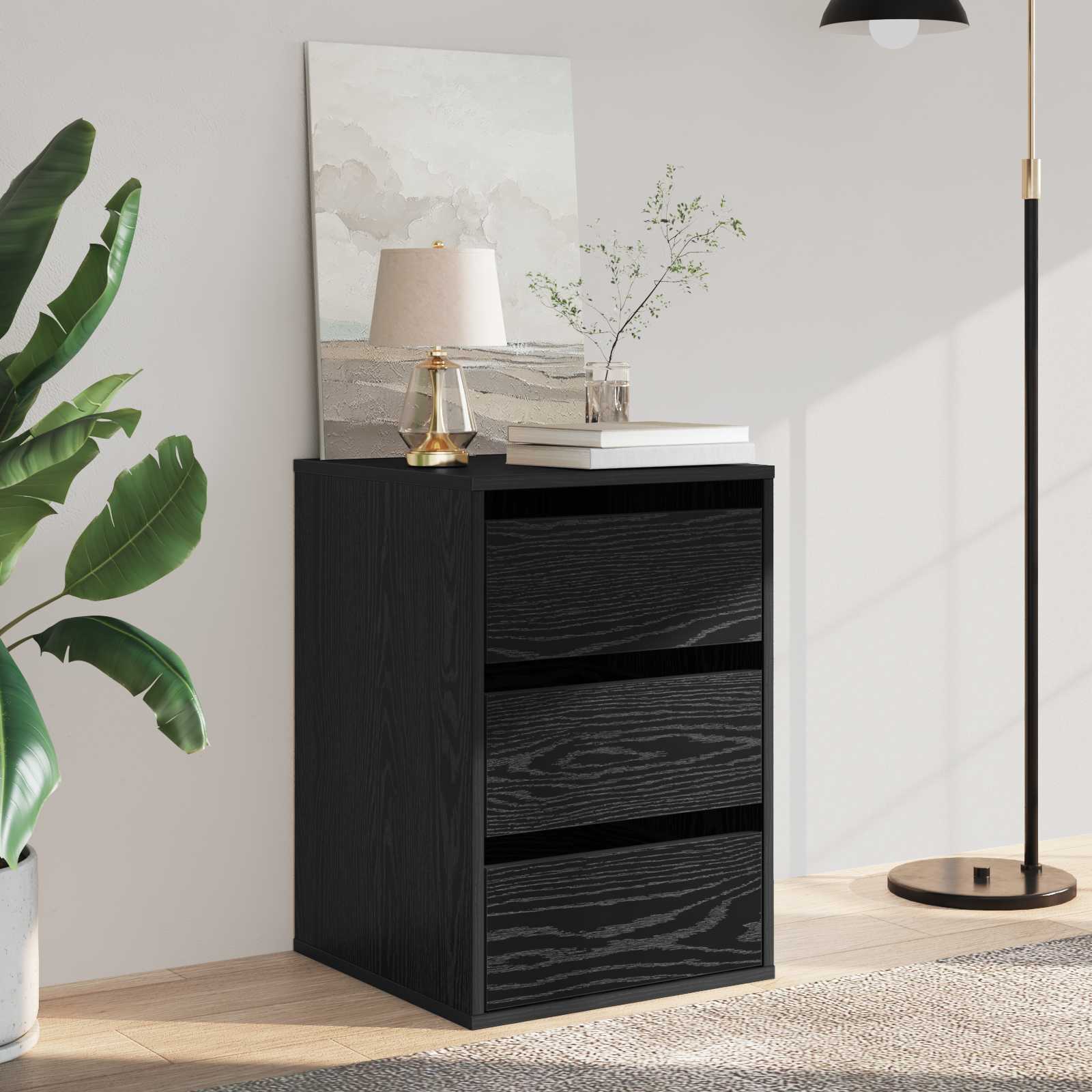 Ladenkast met lade Zwart Eiken 41 x 40 x 58 cm Bewerkt hout