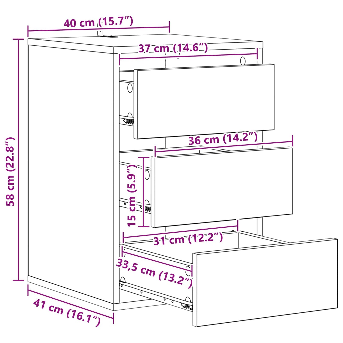 Ladenkast met lade Zwart Eiken 41 x 40 x 58 cm Bewerkt hout