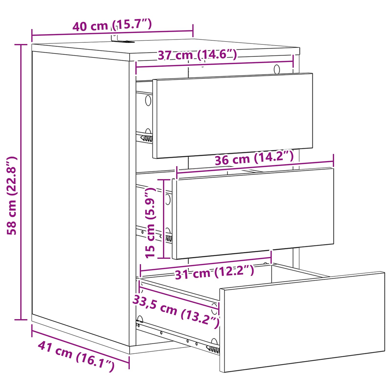 Ladenkast met lade Zwart Eiken 41 x 40 x 58 cm Bewerkt hout