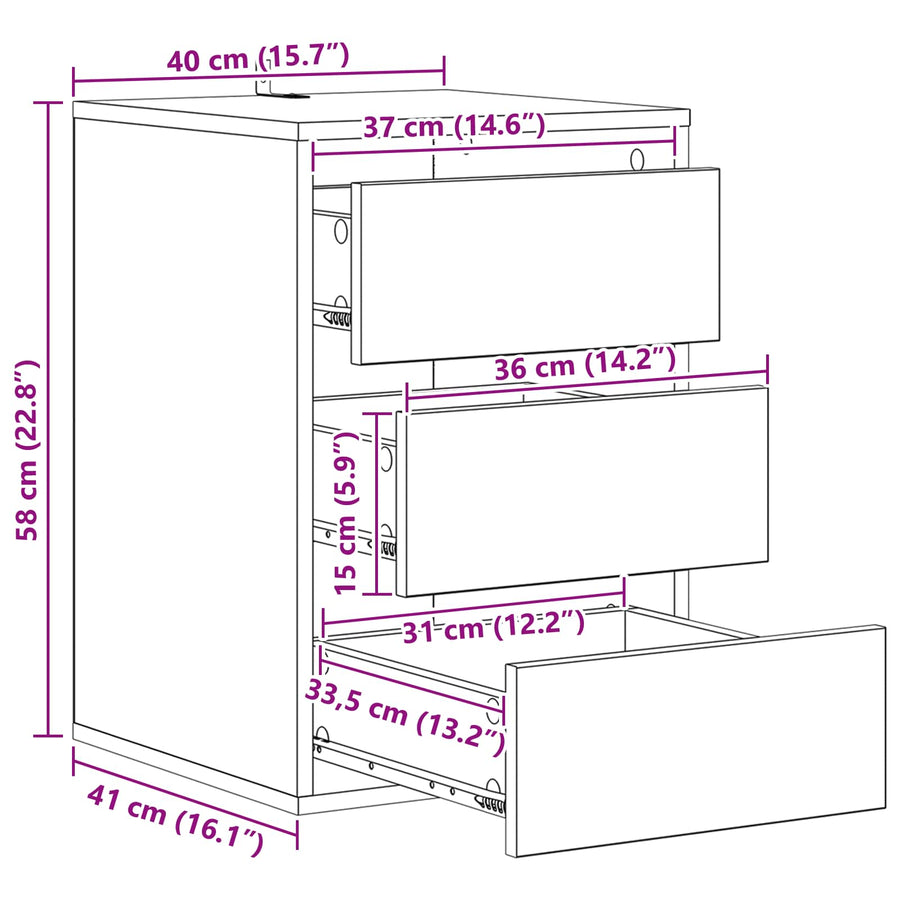 Ladenkast met lade Zwart Eiken 41 x 40 x 58 cm Bewerkt hout