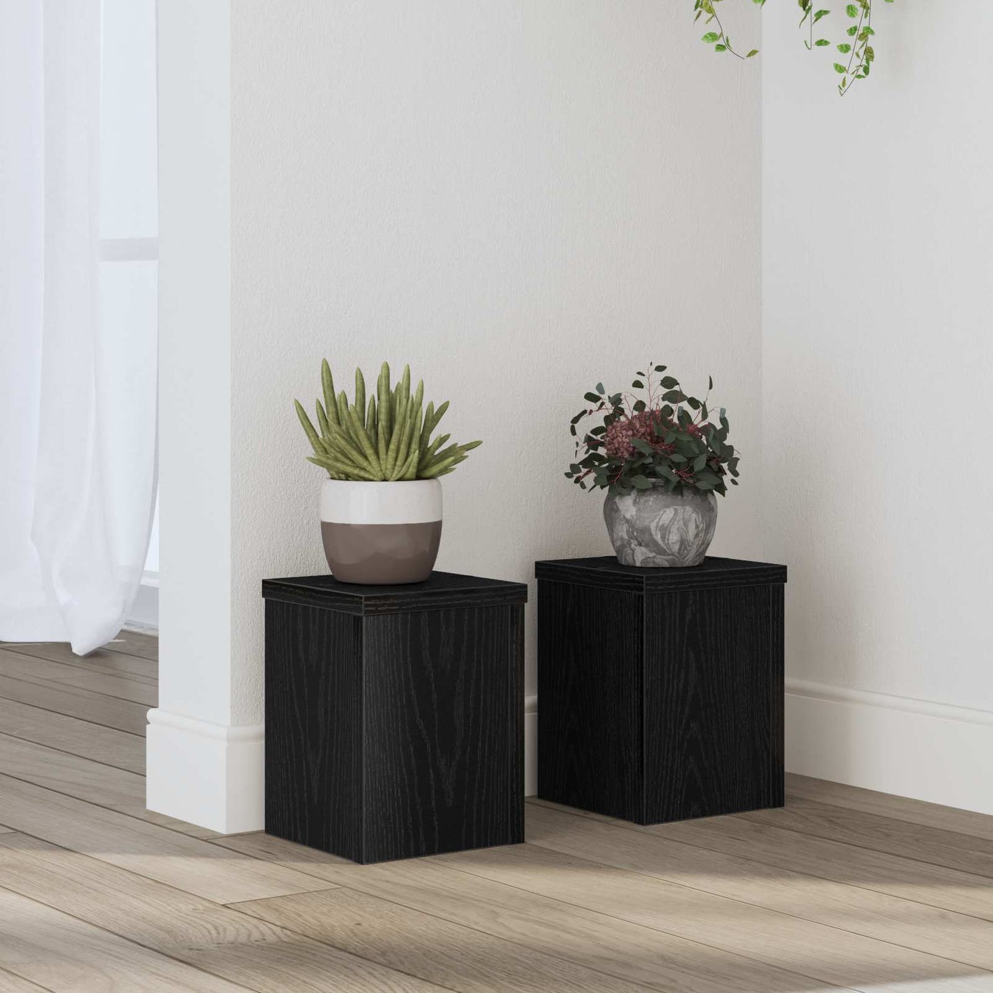 Plantenstandaard 2 pcs Zwart Eiken 15 x 15 x 20 cm Bewerkt hout