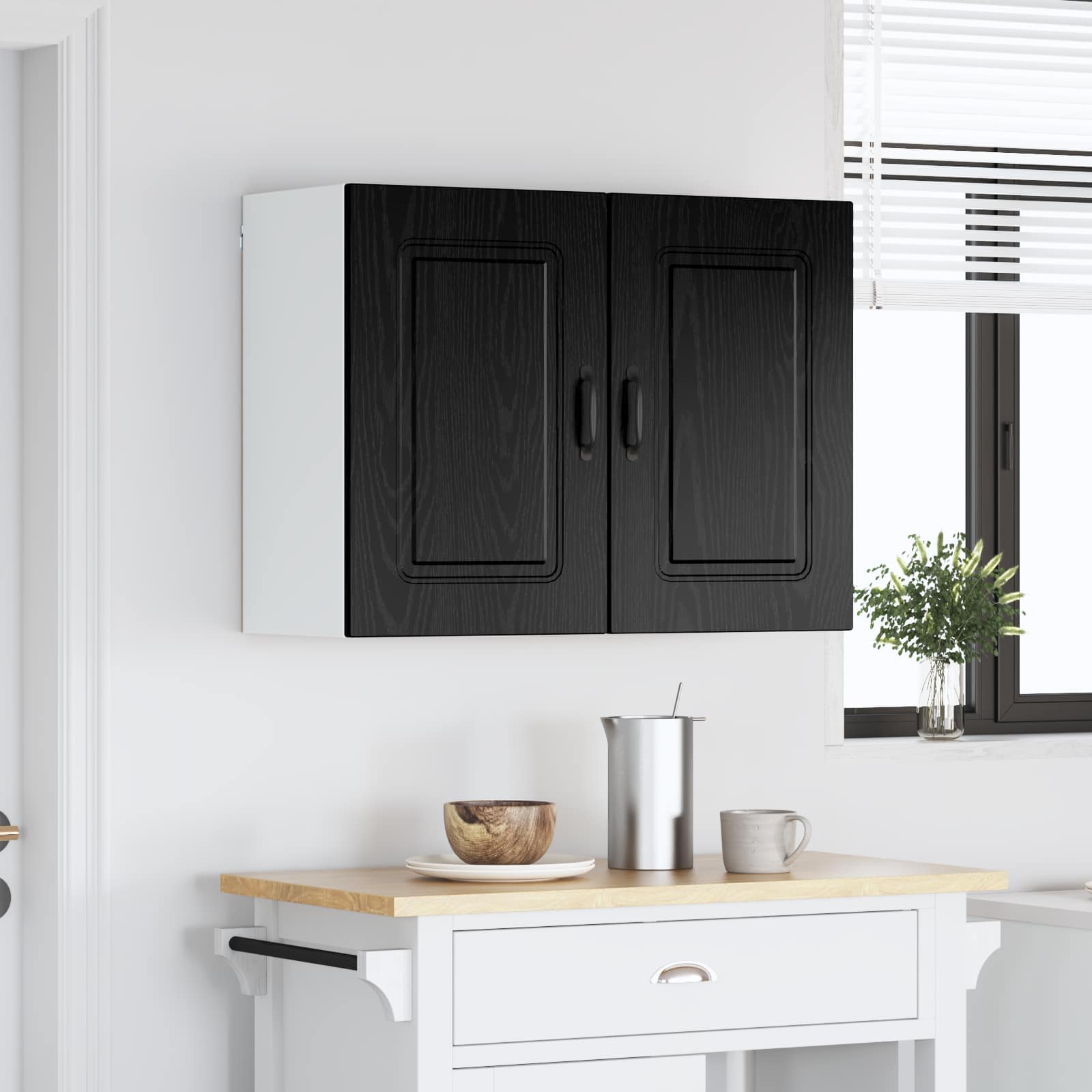 Keukenkast Kalmar Zwart Eiken 80 x 31 x 60 cm Bewerkt hout