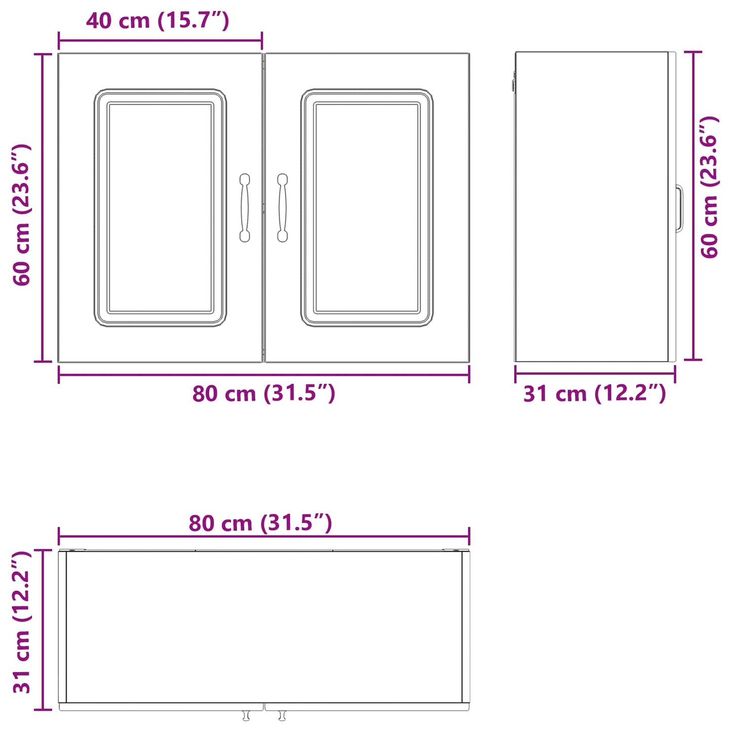 Keukenkast Kalmar Zwart Eiken 80 x 31 x 60 cm Bewerkt hout
