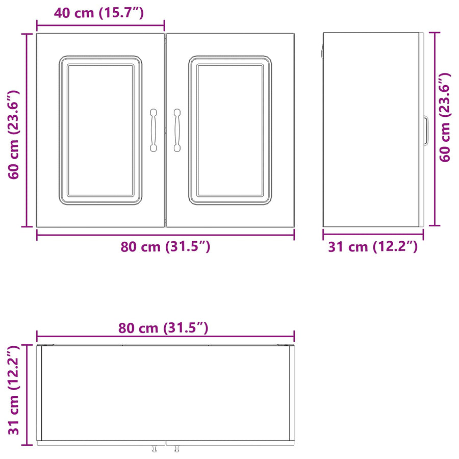 Keukenkast Kalmar Zwart Eiken 80 x 31 x 60 cm Bewerkt hout