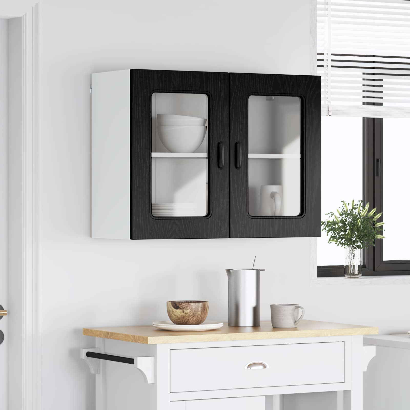 Keukenkast Kalmar Zwart Eiken 80 x 31 x 60 cm Bewerkt hout