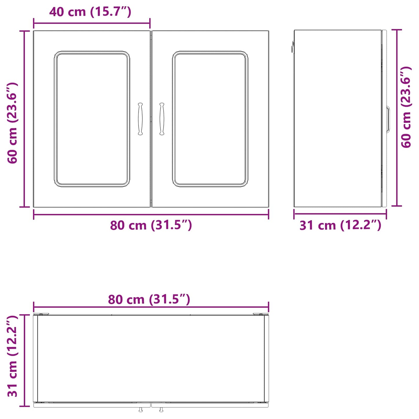 Keukenkast Kalmar Zwart Eiken 80 x 31 x 60 cm Bewerkt hout