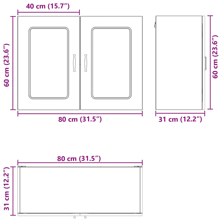 Keukenkast Kalmar Zwart Eiken 80 x 31 x 60 cm Bewerkt hout