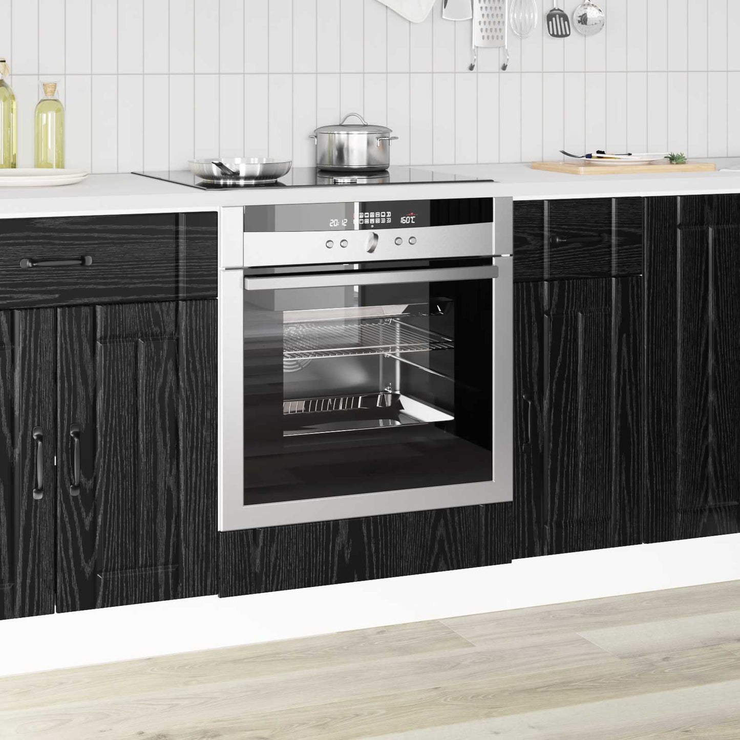 Keukenkast Zwart Eiken 60 x 46 x 81,5 cm Bewerkt hout