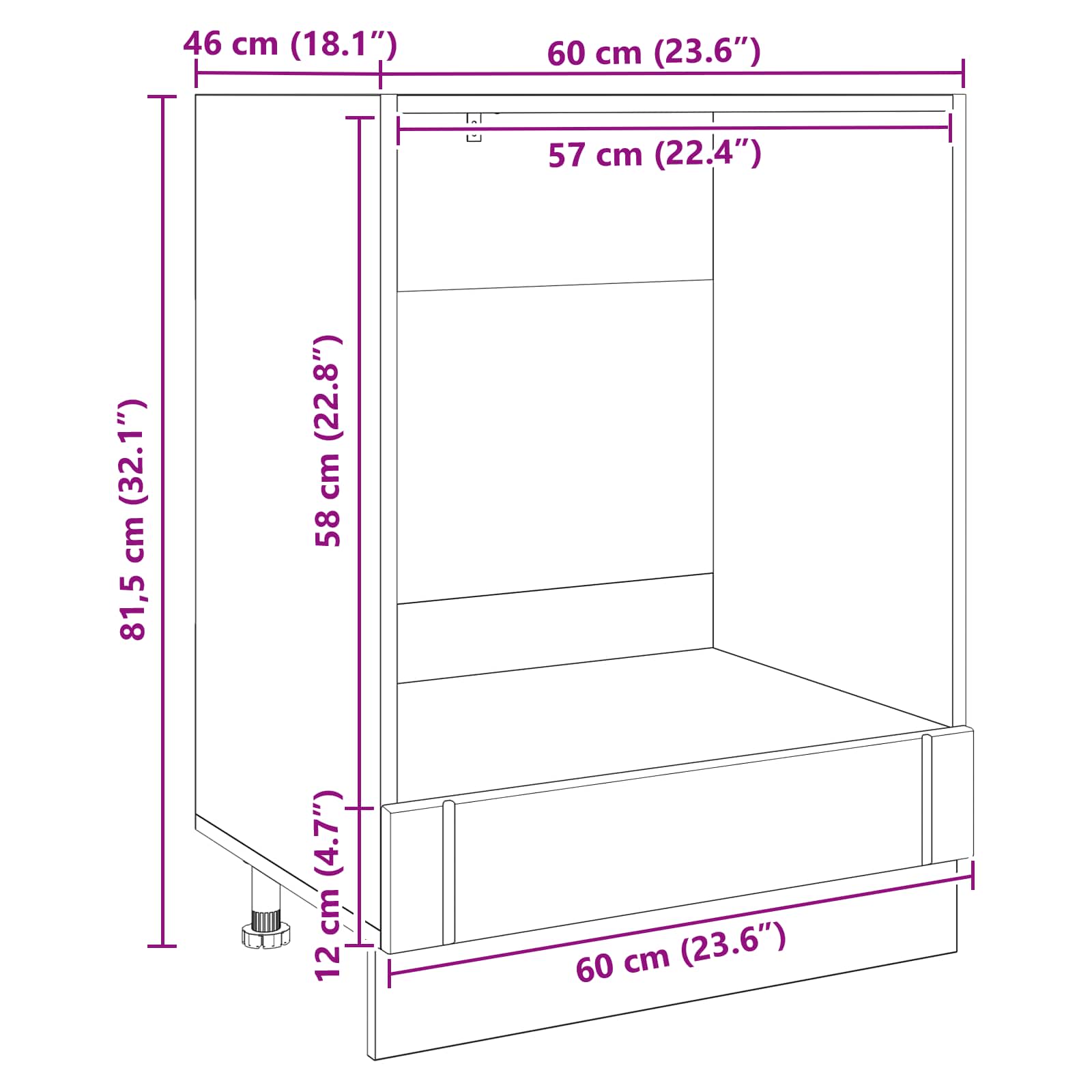 Keukenkast Zwart Eiken 60 x 46 x 81,5 cm Bewerkt hout
