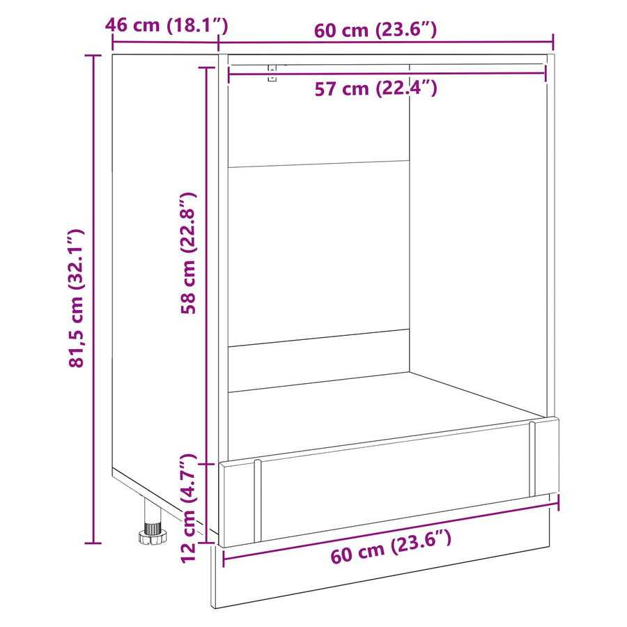 Keukenkast Zwart Eiken 60 x 46 x 81,5 cm Bewerkt hout