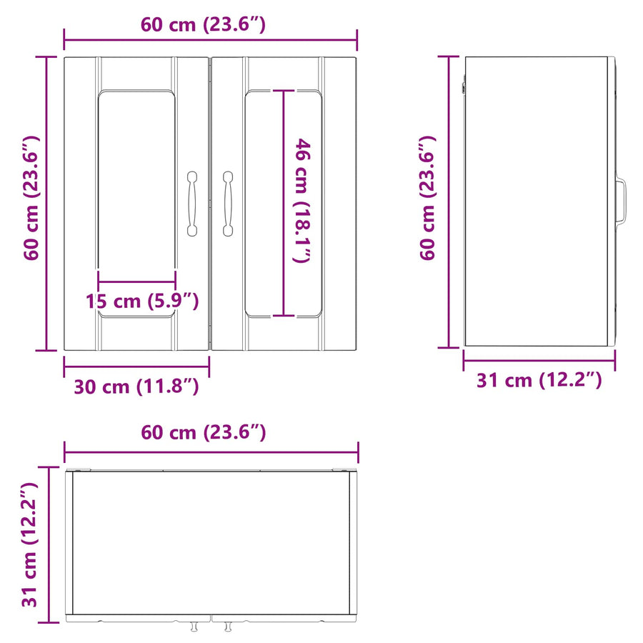 Keukenkast met opslag Zwart Eiken 60 x 31 x 60 cm Bewerkt hout