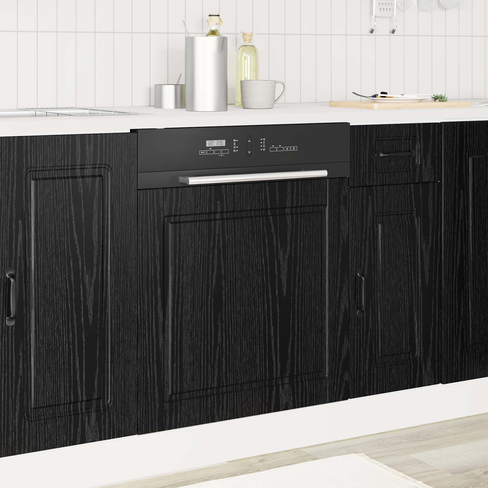 Keukenkast Zwart Eiken 60 x 1,5 x 67 cm Bewerkt hout