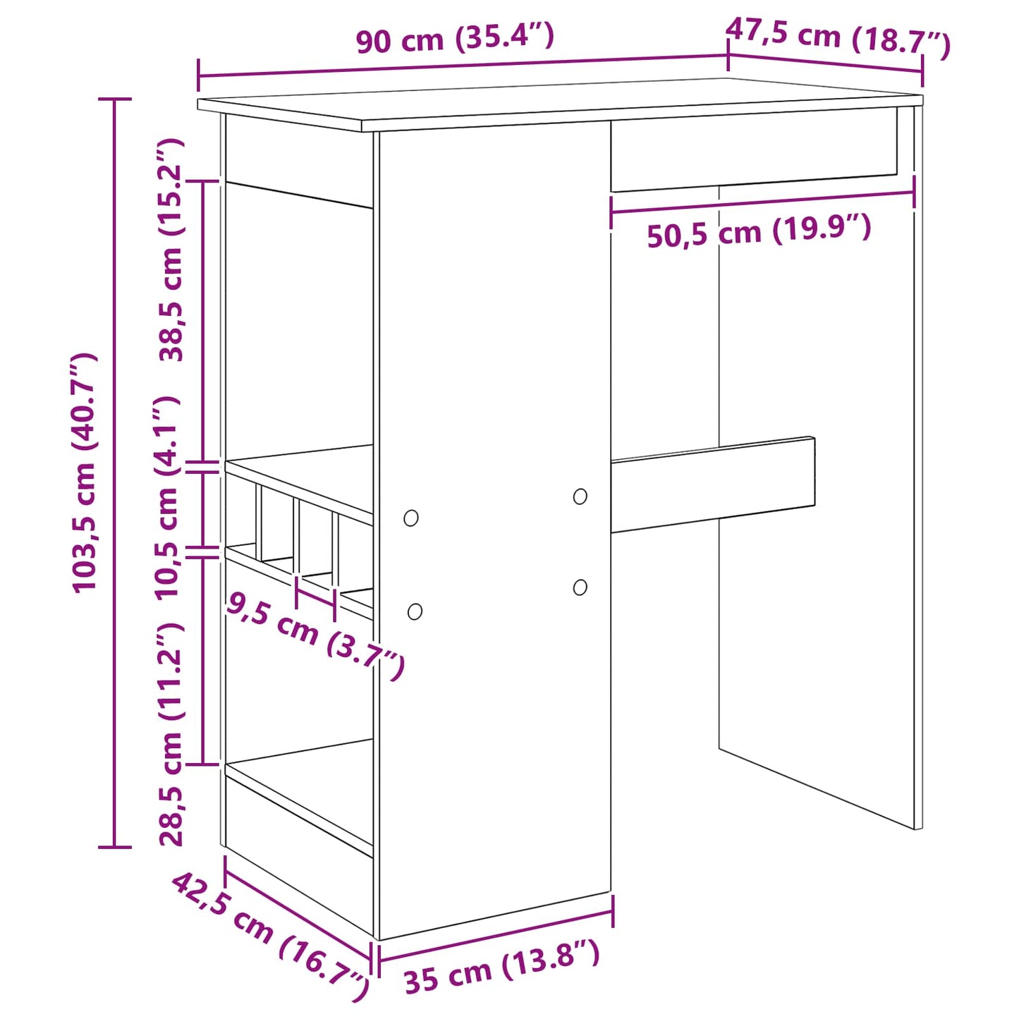 Bartafel 90 X 47.5 X 103.5 Cm Bewerkt Hout Zwart eiken