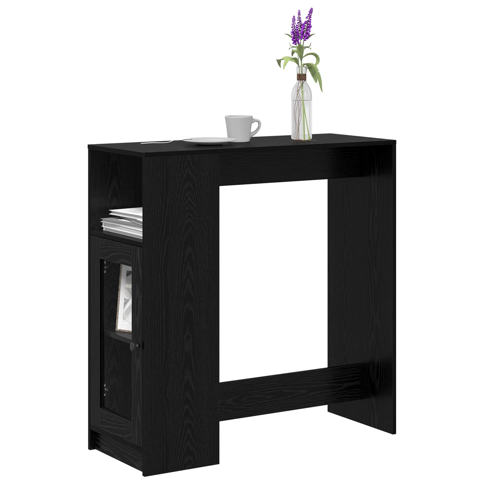 Bartafel Met Plank 101 X 40 X 103,5 Cm Bewerkt Hout Zwart eiken