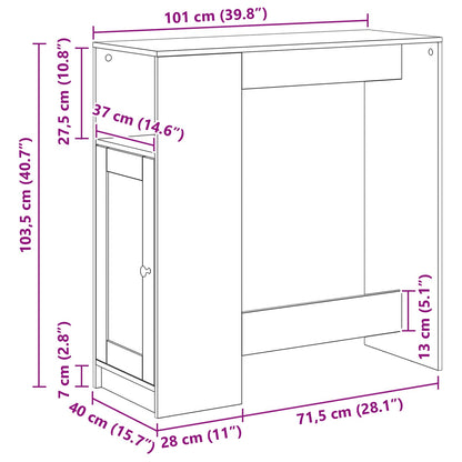 Bartafel Met Plank 101 X 40 X 103,5 Cm Bewerkt Hout Zwart eiken