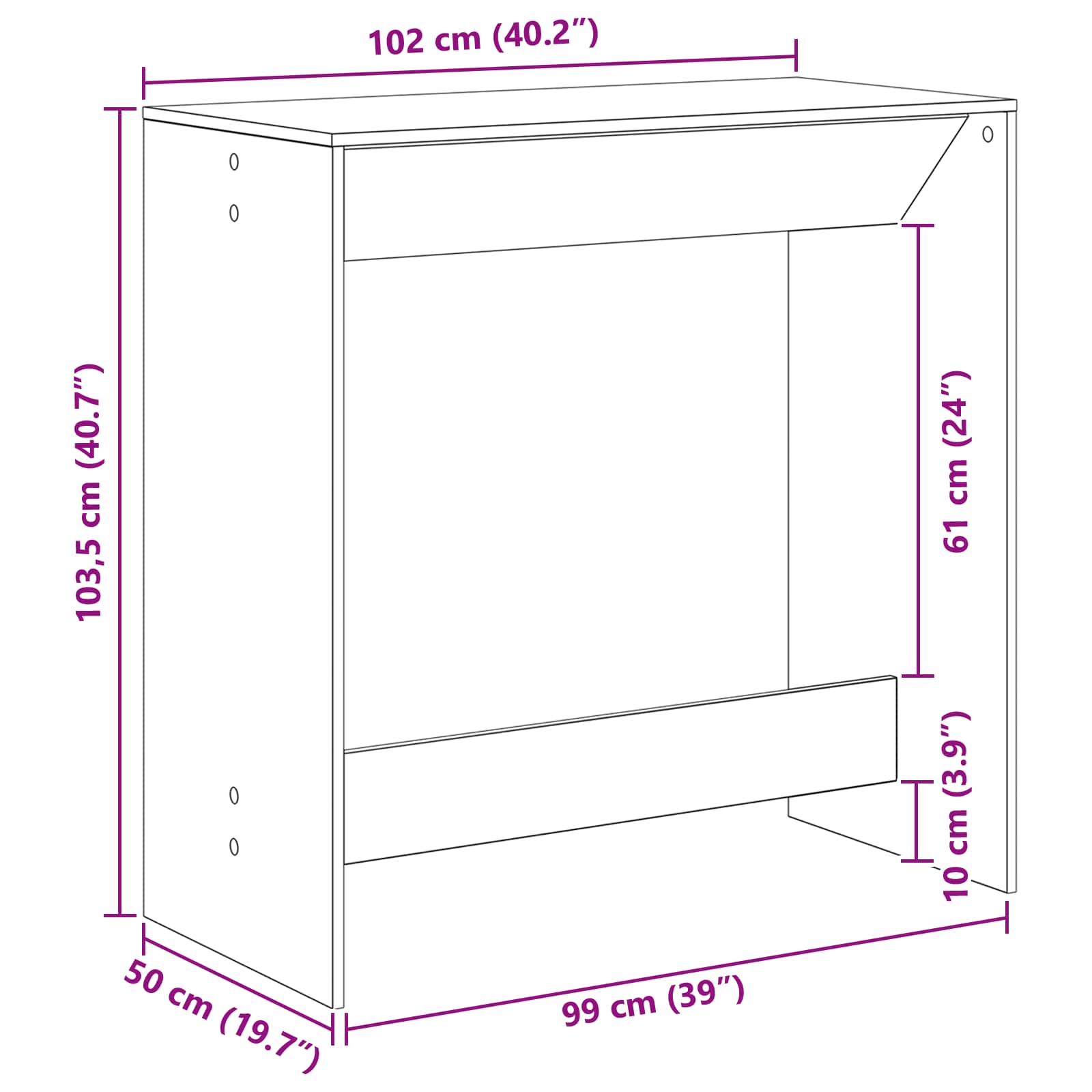 Bartafel 102 X 50 X 103,5 Cm Bewerkt Hout Zwart eiken 102 cm