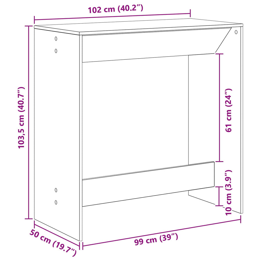 Bartafel 102 X 50 X 103,5 Cm Bewerkt Hout Zwart eiken 102 cm