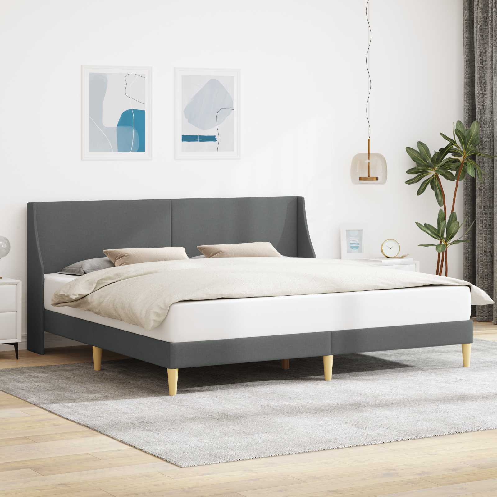 Bedframe met hoofdeinde Donkergrijs 183 x 213 cm Stof