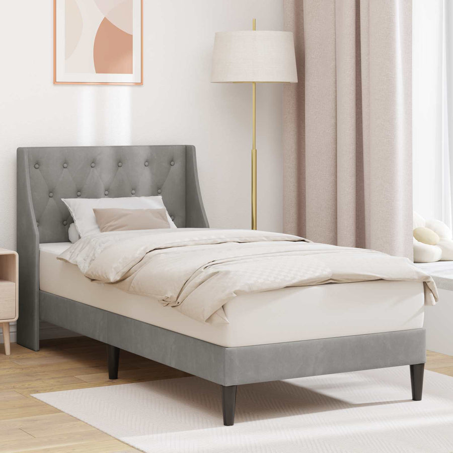 Bedframe met hoofdeinde Lichtgrijs 90 x 190 cm Fluweel