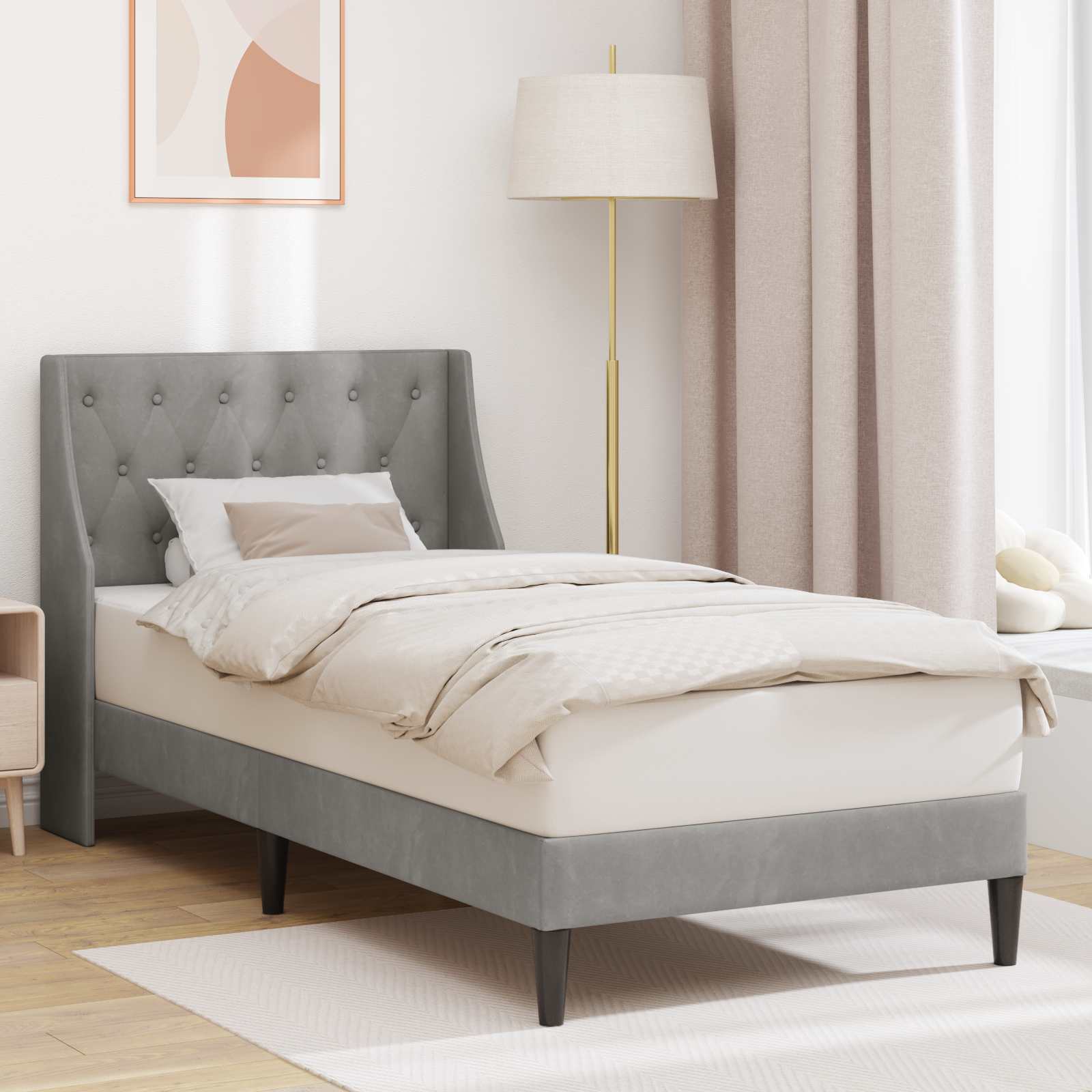 Bedframe met hoofdeinde Lichtgrijs 90 x 200 cm Fluweel
