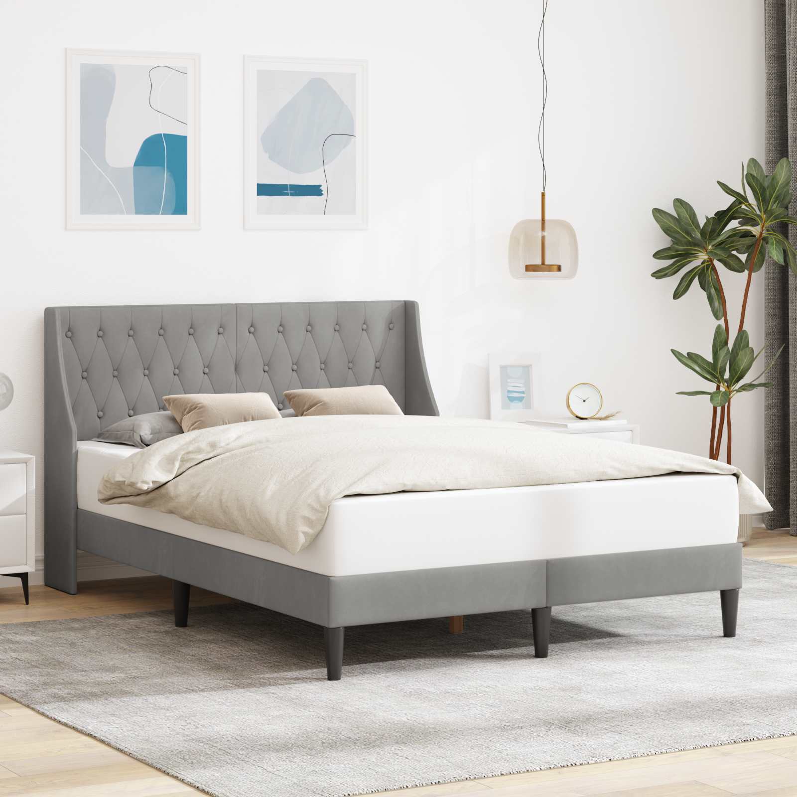 Bedframe met hoofdeinde Lichtgrijs 140 x 190 cm Fluweel
