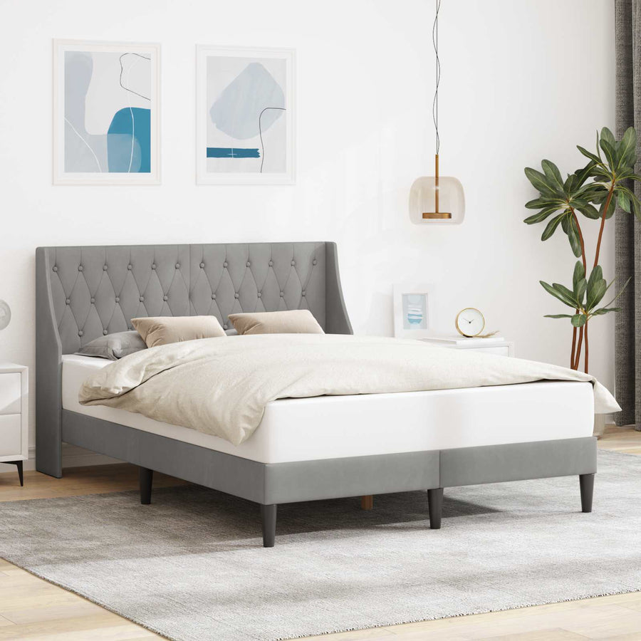 Bedframe met hoofdeinde Lichtgrijs 140 x 190 cm Fluweel