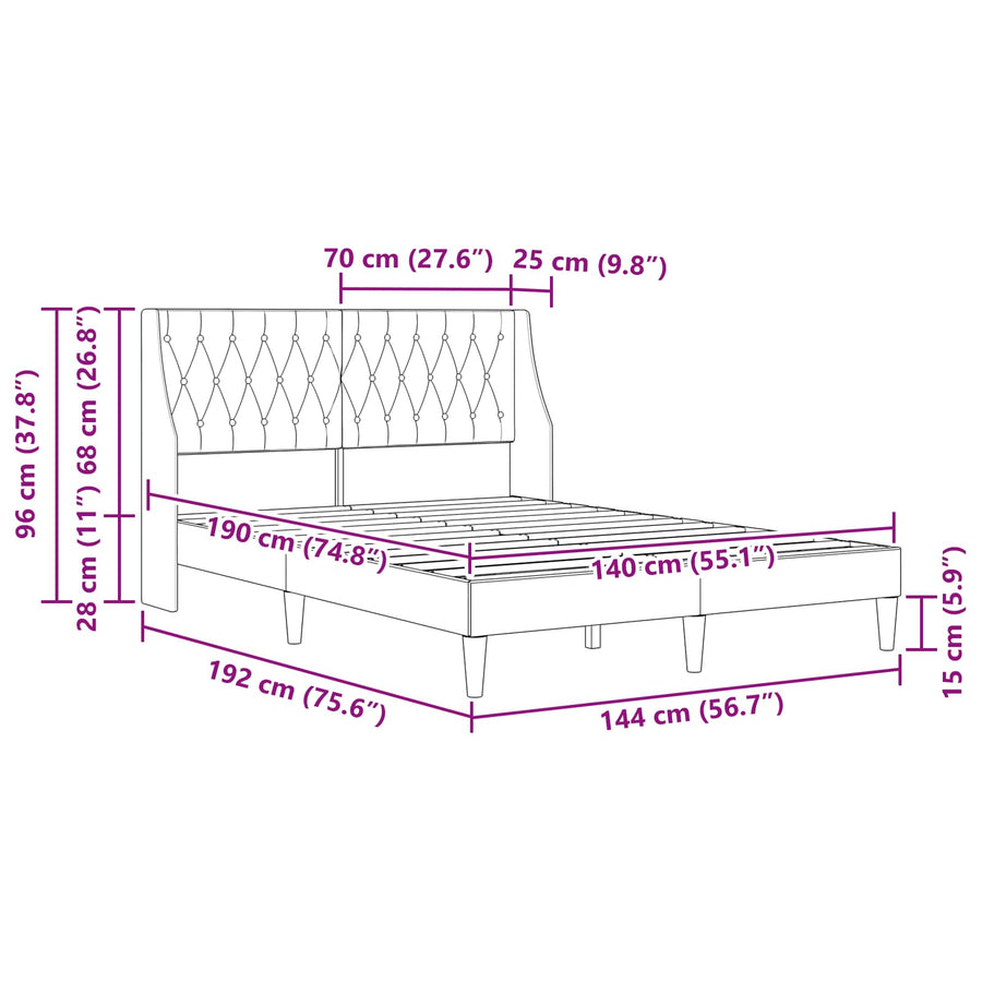 Bedframe met hoofdeinde Lichtgrijs 140 x 190 cm Fluweel