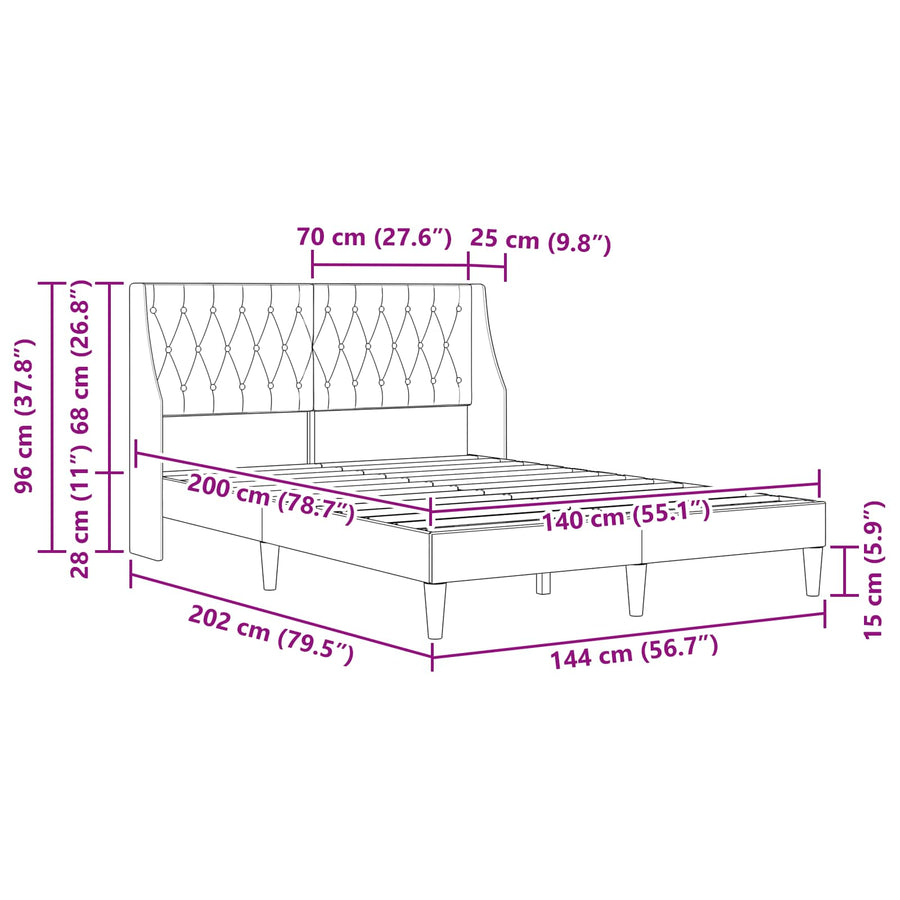Bedframe met hoofdeinde Donkergrijs 140 x 200 cm Fluweel