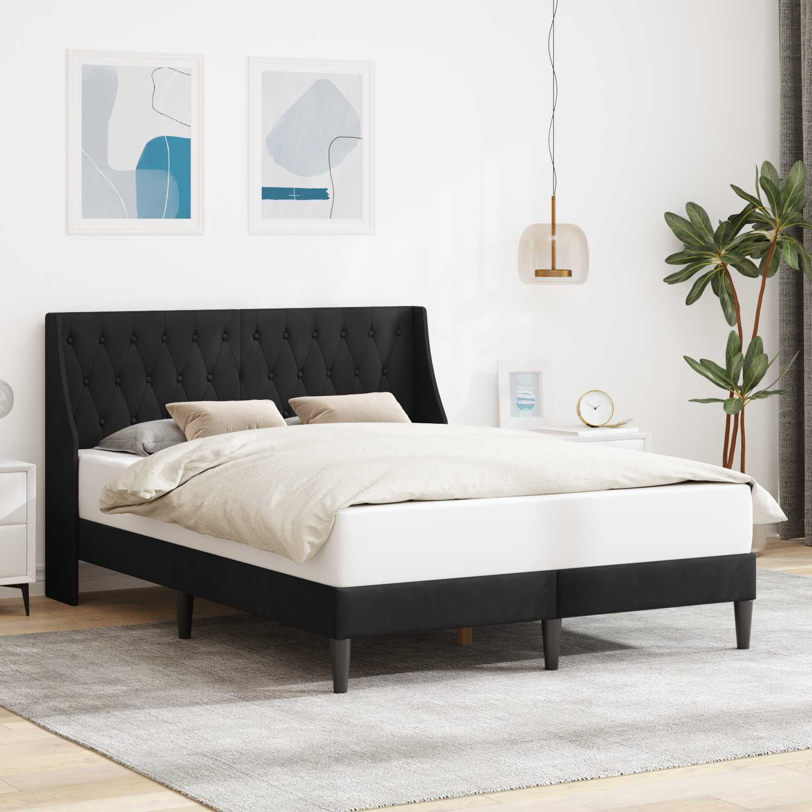 Bedframe met hoofdeinde Zwart 140 x 200 cm Fluweel