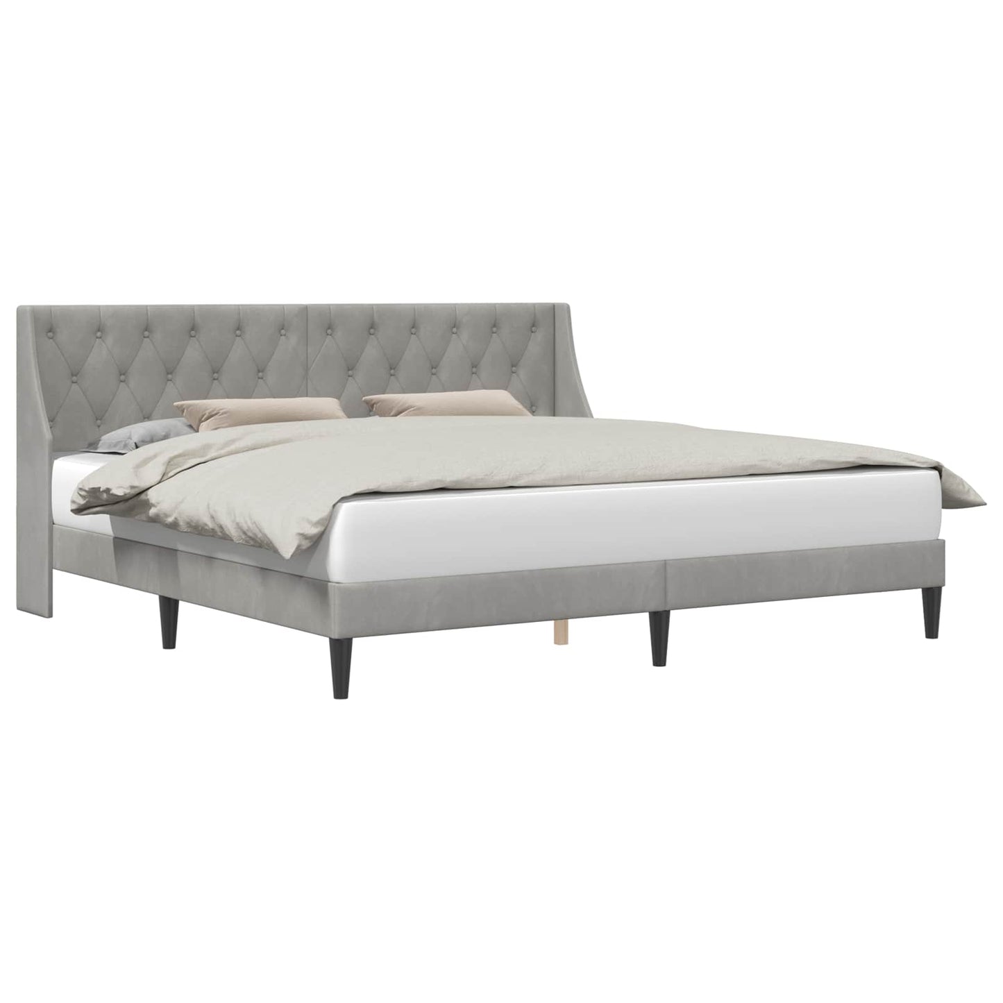 Bedframe met hoofdeinde Lichtgrijs 200 x 200 cm Fluweel
