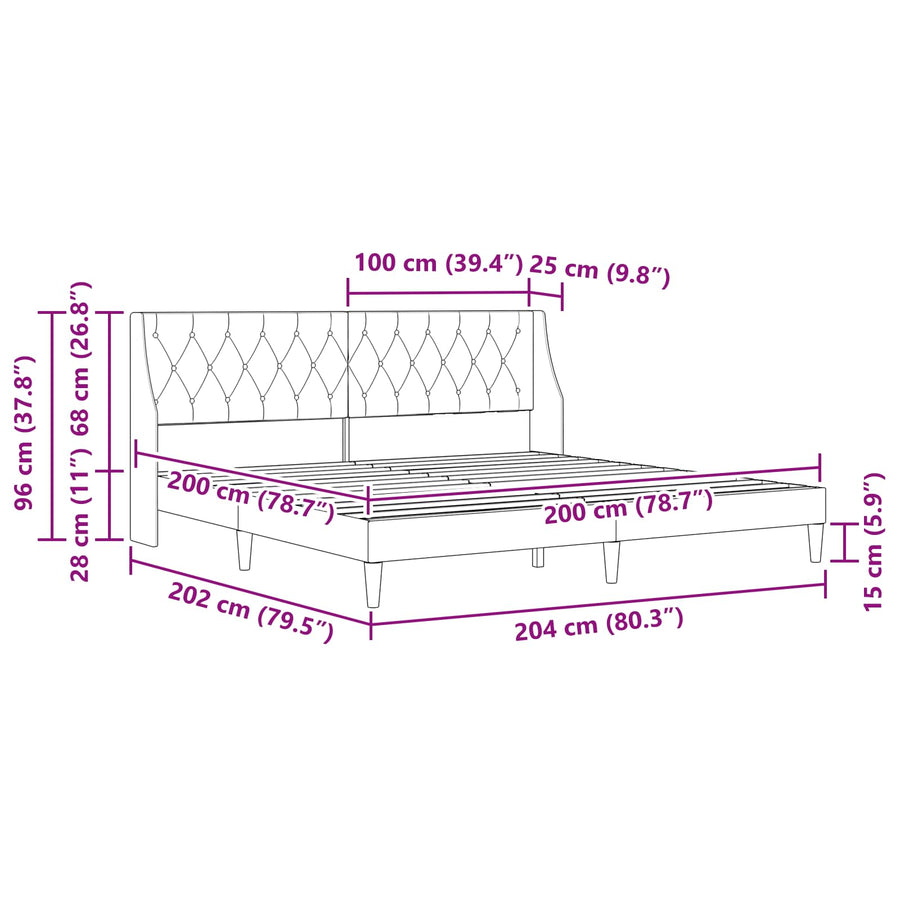 Bedframe met hoofdeinde Blauw 200 x 200 cm Fluweel