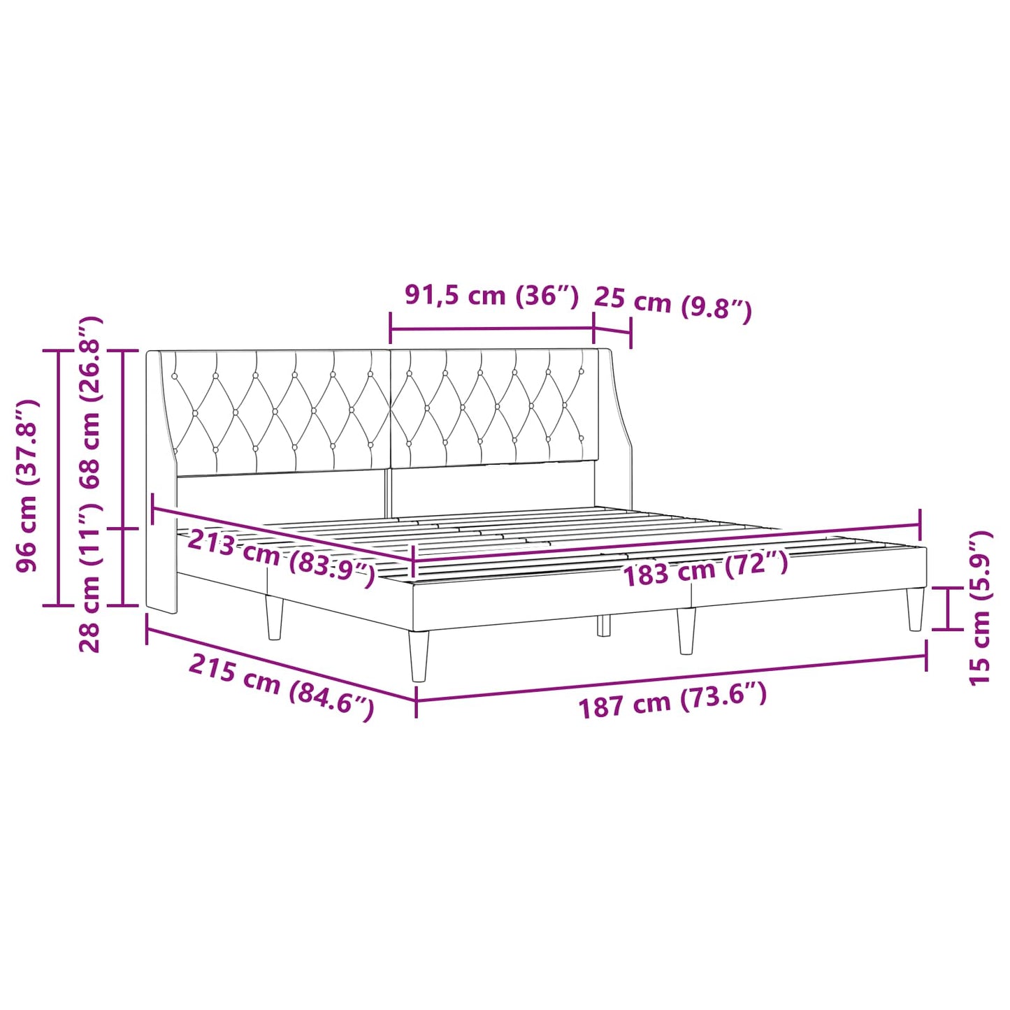 Bedframe met hoofdeinde Donkergrijs 183 x 213 cm Fluweel