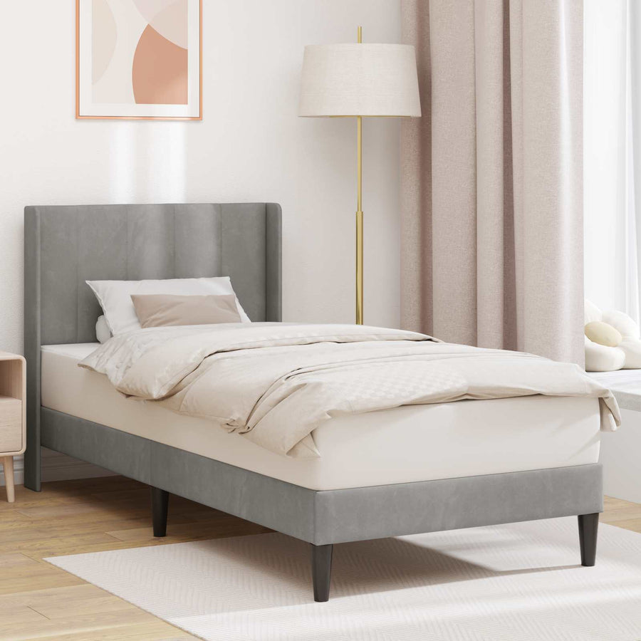 Bedframe met hoofdeinde Lichtgrijs 90 x 190 cm Fluweel