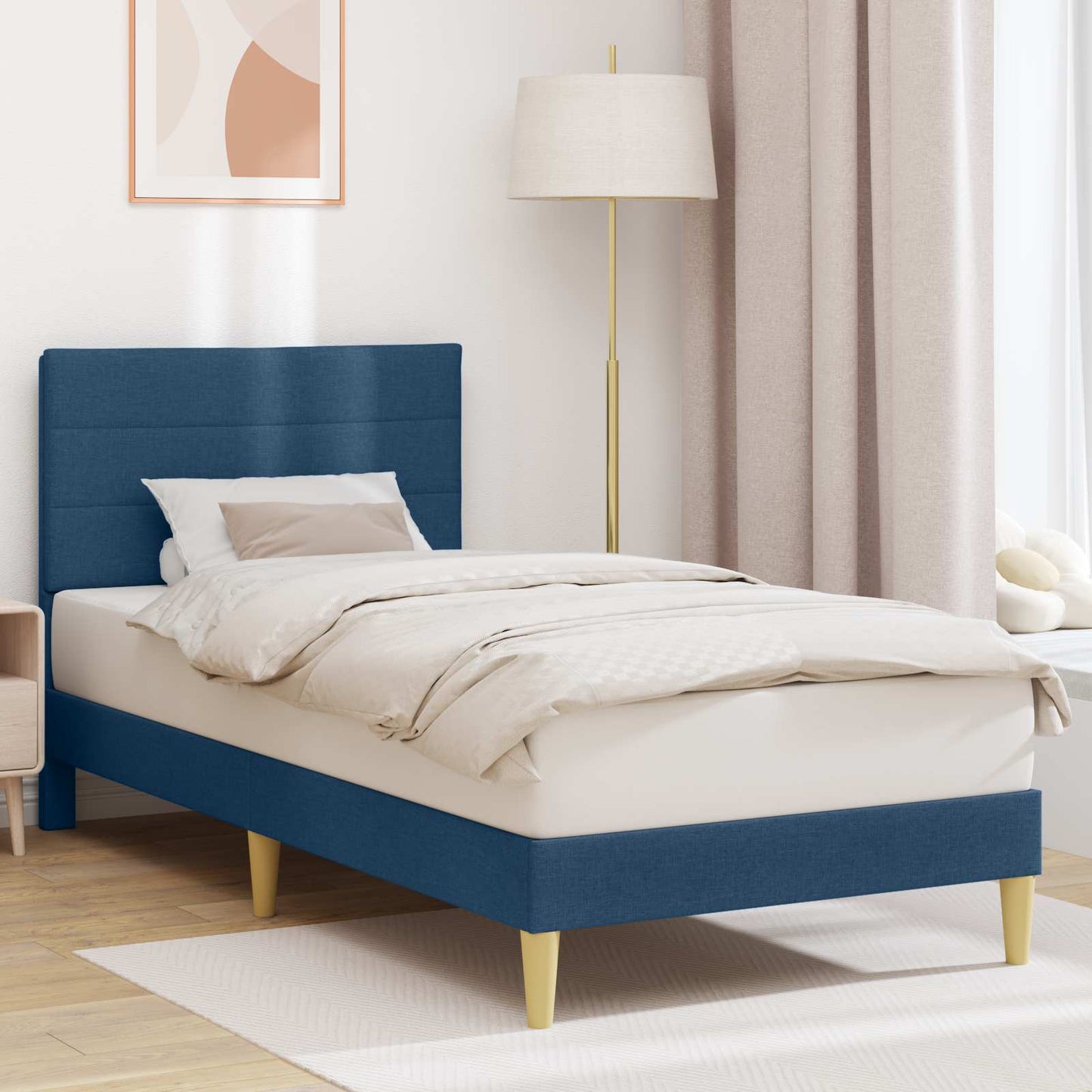 Bedframe met hoofdeinde Blauw 90 x 200 cm Stof