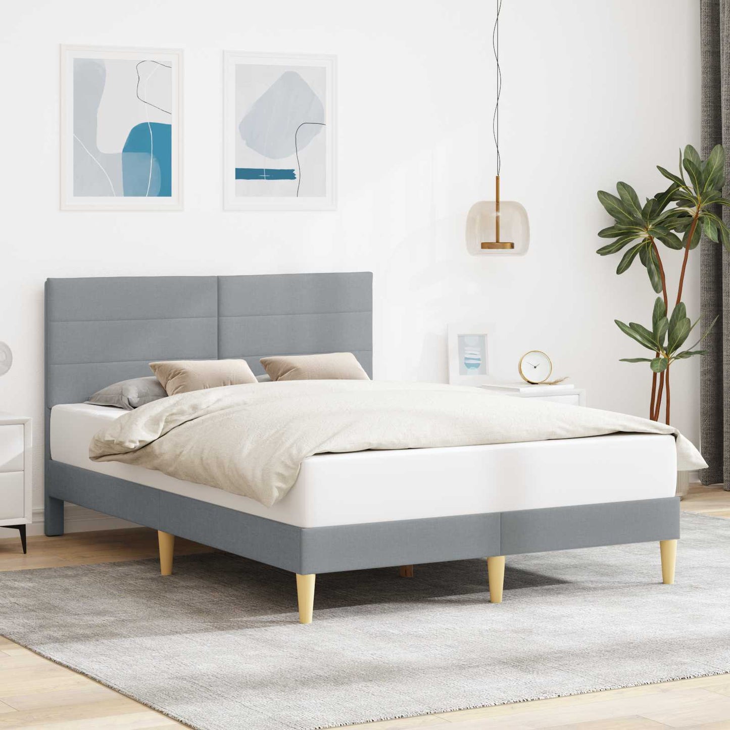 Bedframe met hoofdeinde Lichtgrijs 120 x 190 cm Stof