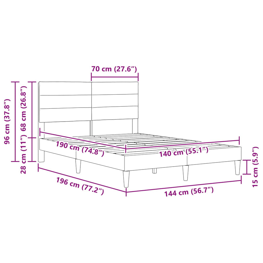 Bedframe met hoofdeinde Lichtgrijs 140 x 190 cm Stof