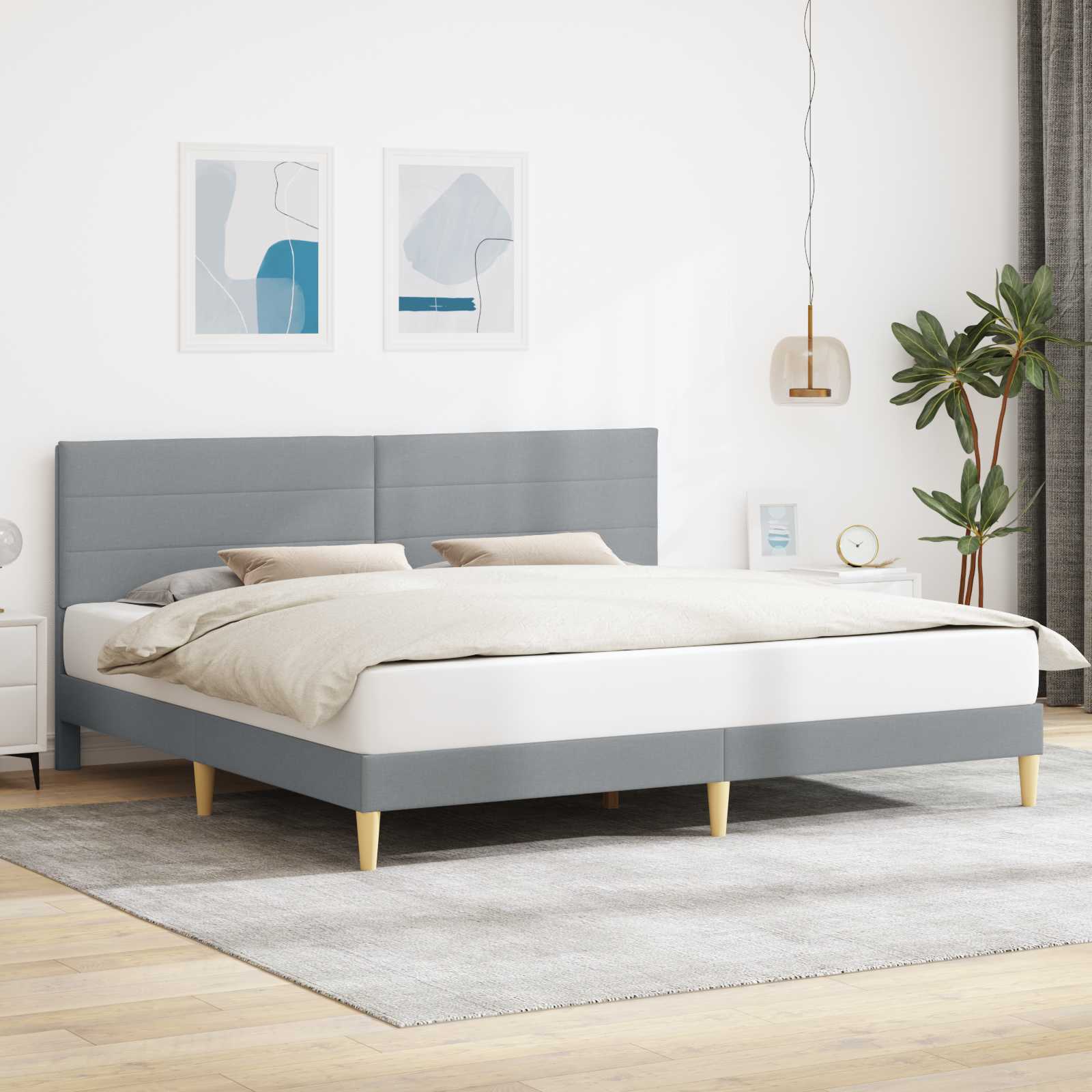 Bedframe met hoofdeinde Lichtgrijs 180 x 200 cm Stof