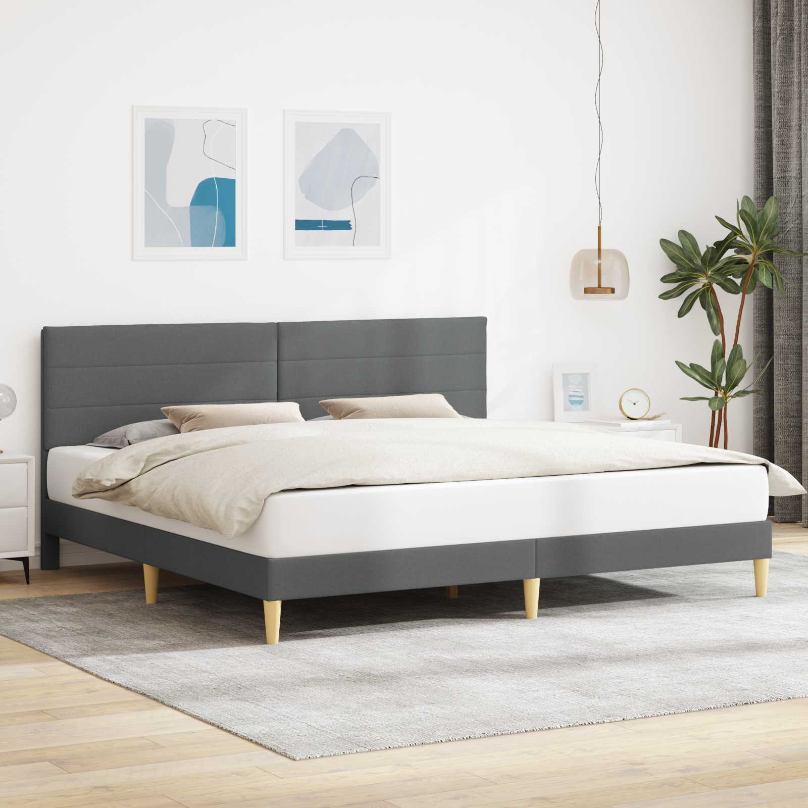 Bedframe met hoofdeinde Donkergrijs 193 x 203 cm Stof