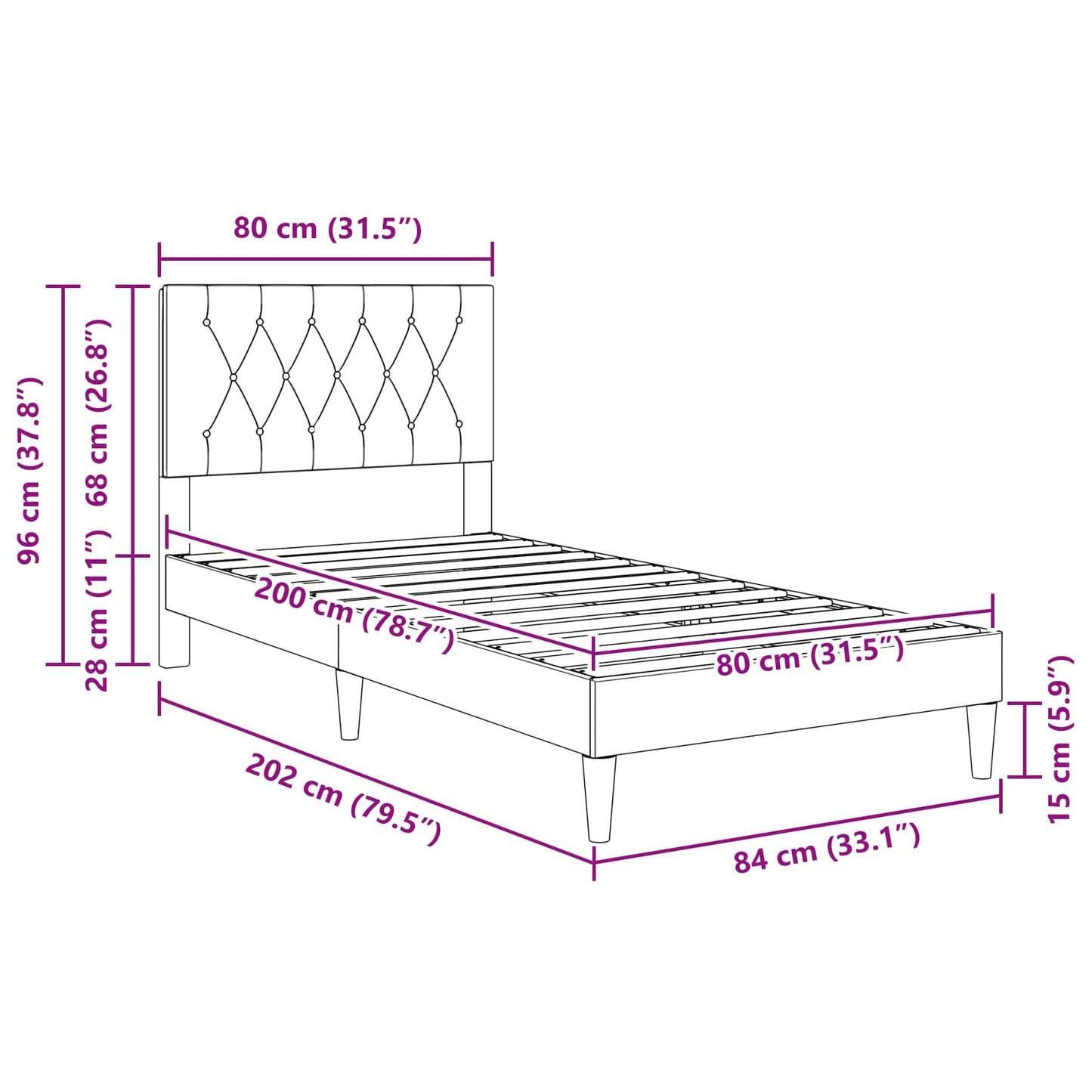 Bedframe met hoofdeinde Lichtgrijs 80 x 200 cm Fluweel