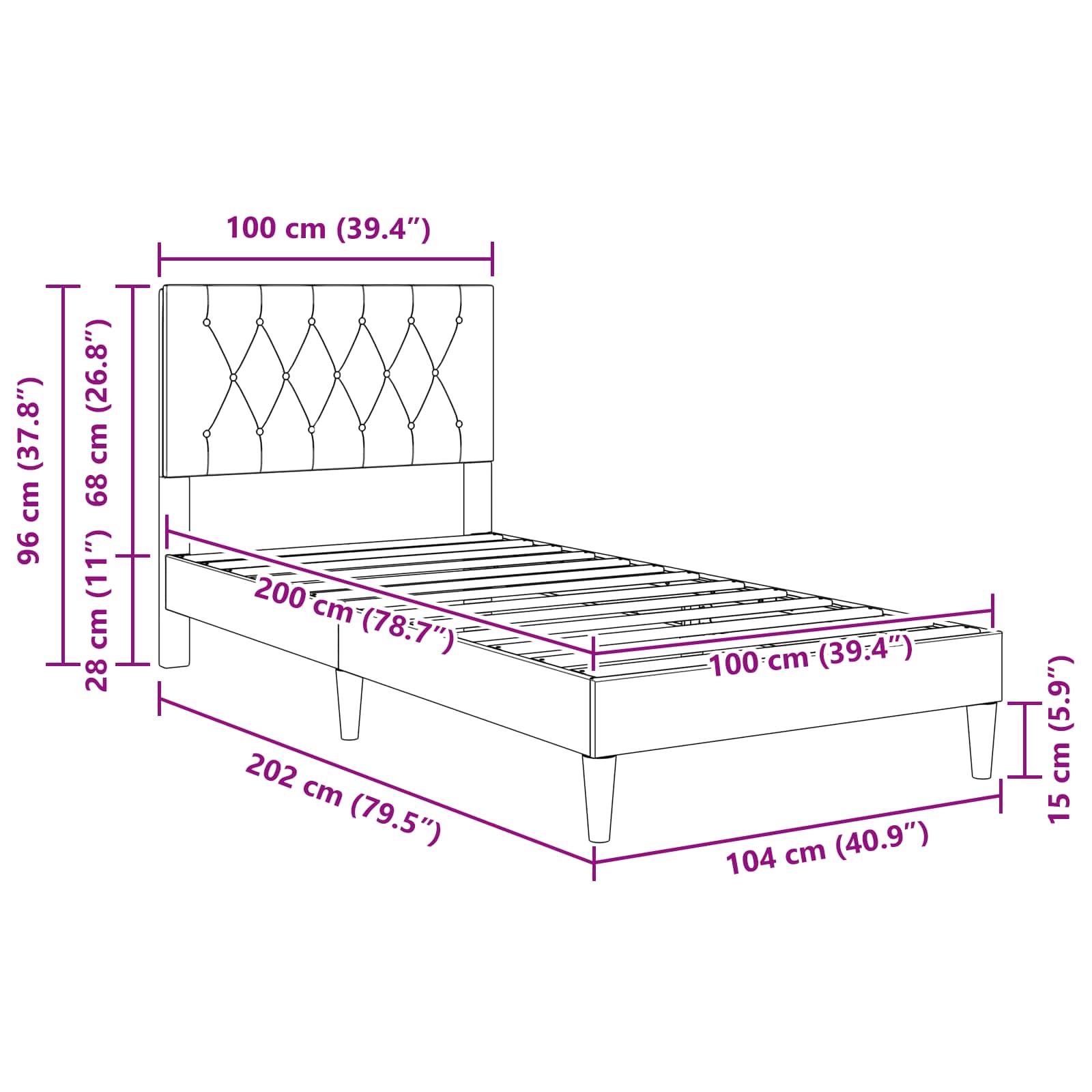 Bedframe met hoofdeinde Donkergrijs 100 x 200 cm Fluweel