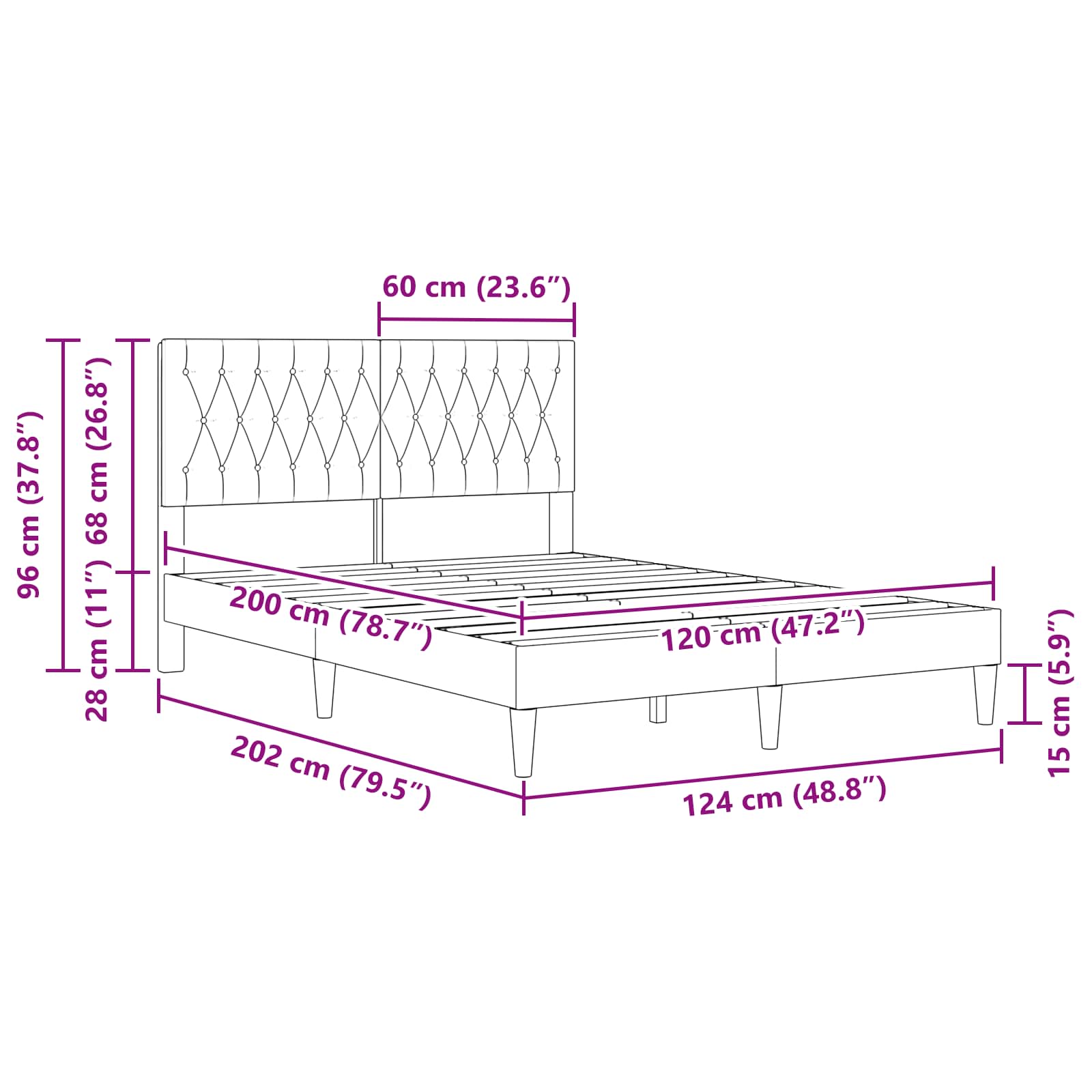 Bedframe met hoofdeinde Zwart 120 x 200 cm Fluweel