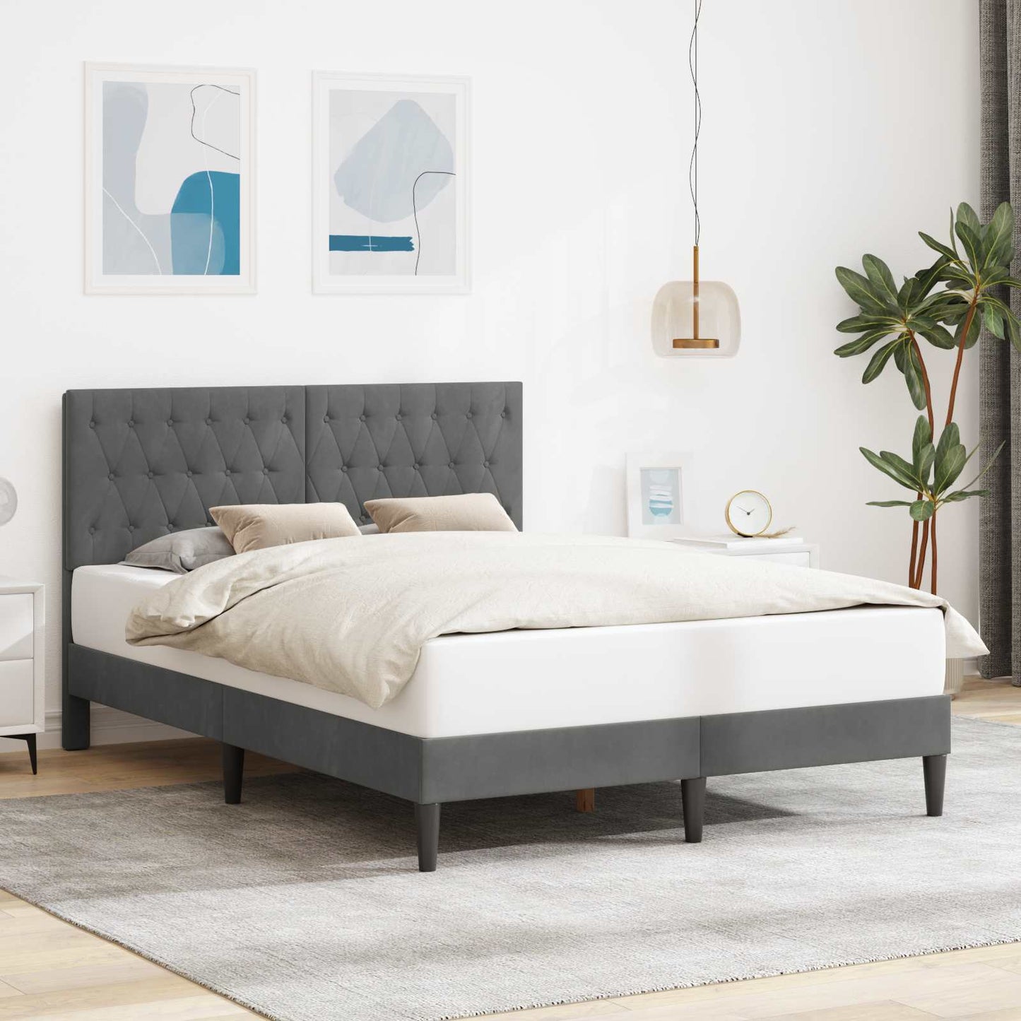 Bedframe met hoofdeinde Donkergrijs 160 x 200 cm Fluweel