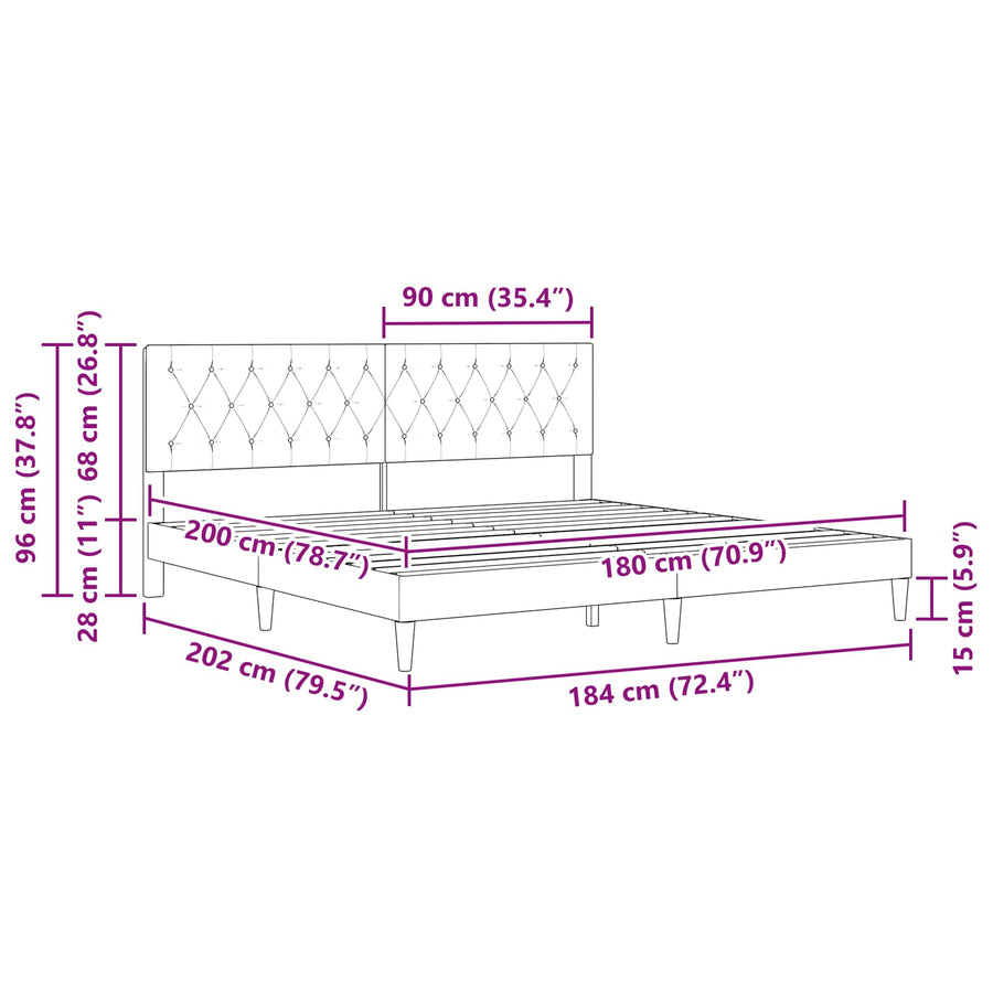 Bedframe met hoofdeinde Zwart 180 x 200 cm Fluweel