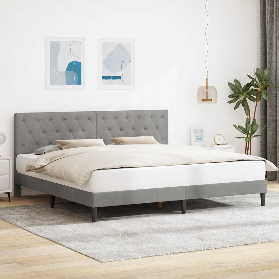 Bedframe met hoofdeinde Lichtgrijs 200 x 200 cm Fluweel
