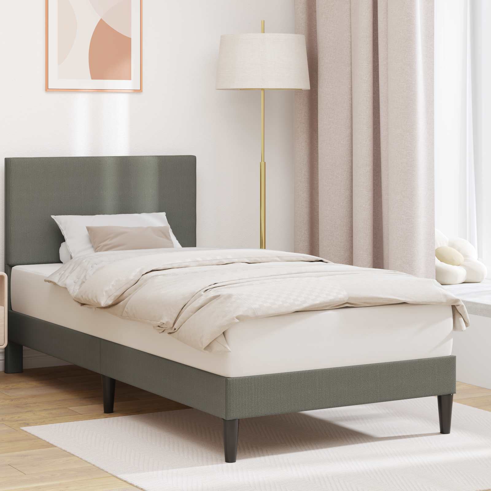 Bedframe met hoofdeinde Lichtgrijs 80 x 200 cm Katoen Stof