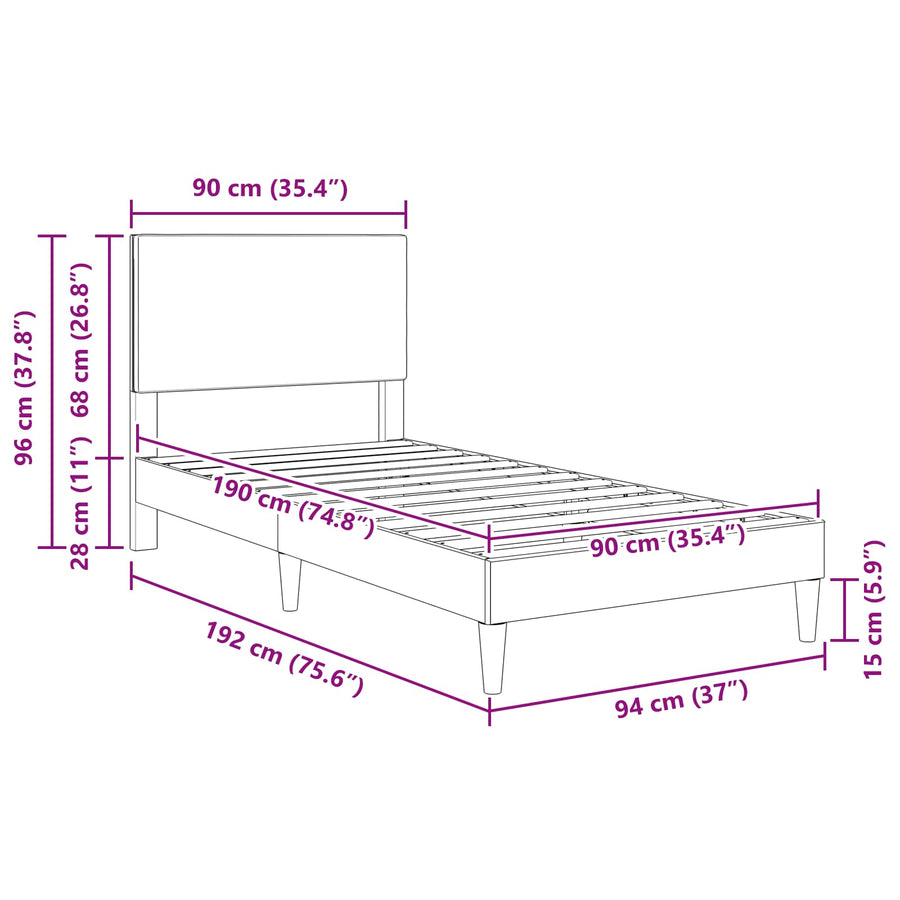 Bedframe met hoofdeinde Lichtgrijs 90 x 190 cm Katoen Stof