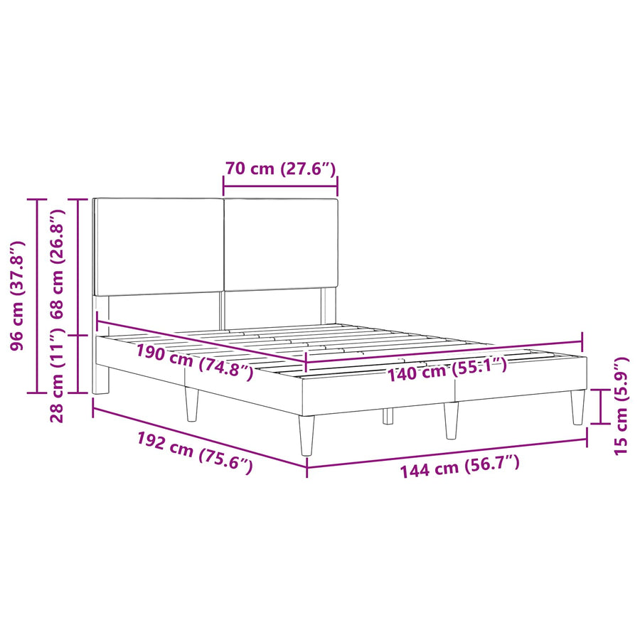 Bedframe met hoofdeinde Lichtgrijs 140 x 190 cm Katoen Stof