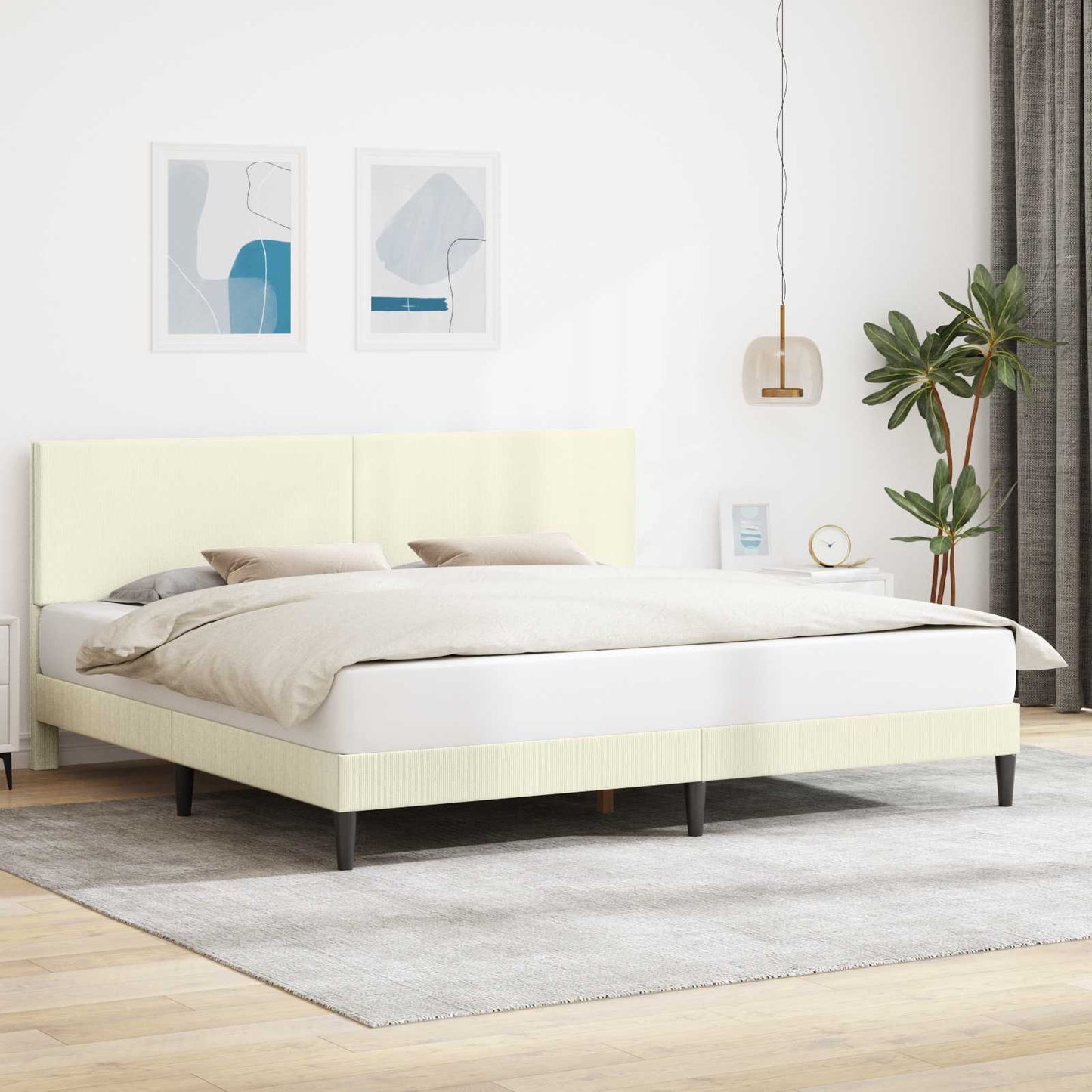 Bedframe met hoofdeinde Crèmekleurig 200 x 200 cm Katoen Stof
