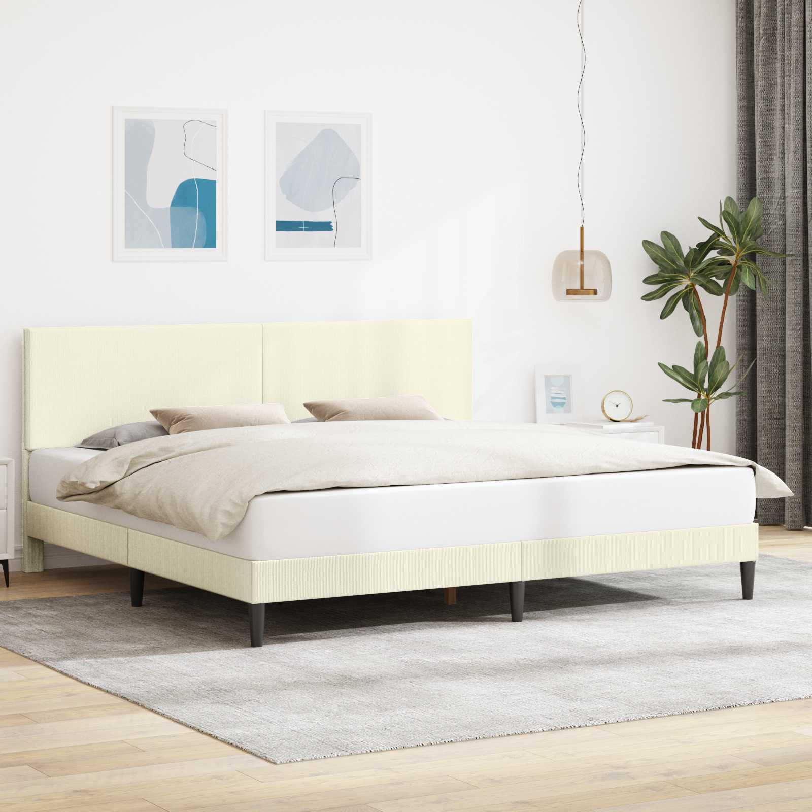 Bedframe met hoofdeinde Crèmekleurig 200 x 200 cm Katoen Stof